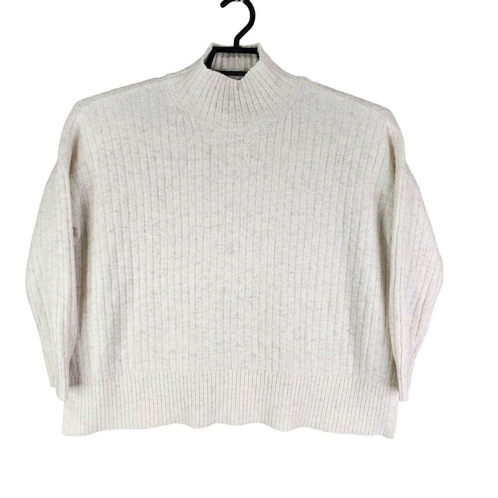 Womens Beige Loft Ribbed Sweater Mock Neck Long Sleeves Size S